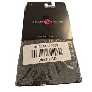 Ashley Stewart Black Shimmer Diamond Grid Footed Tights Plus Size 2X CD AD11291